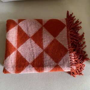 West Elm Red Orange Geometric Fringed Super Soft Throw Blanket 44 x 56 inches